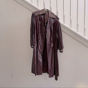 Burgundy 100% genuine leather trenchcoat